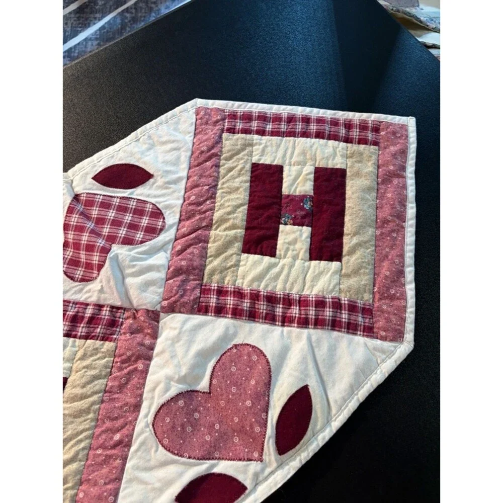 Handmade Pink Heart & Patchwork Table Runner